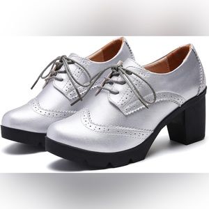 Leather Chunky Heel Oxfords